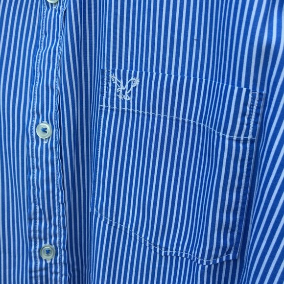 American Eagle Button Up Shirt Mens Large Blue White Stripe Vintage Fit - Picture 3 of 13